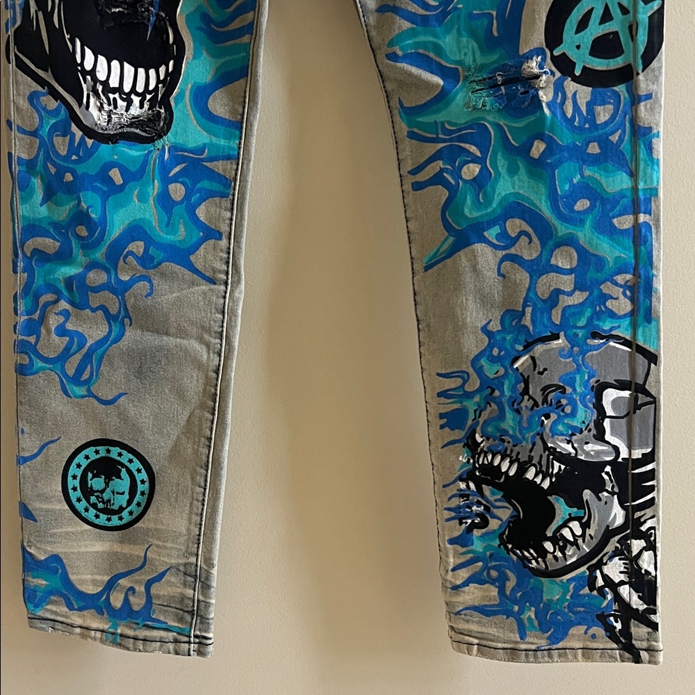 D’ANDIJIESHEN Men's Graphic Jeans  Blue and Black Design Size 34 New With Tags - Picture 4 of 10